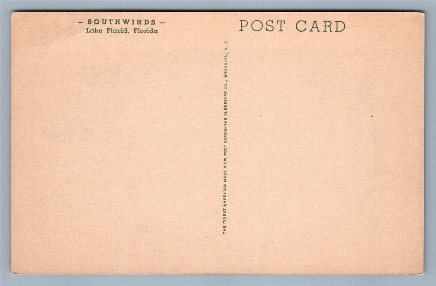 LAKE PLACID FL SOUTHWINDS LODGE ANTIQUE POSTCARD