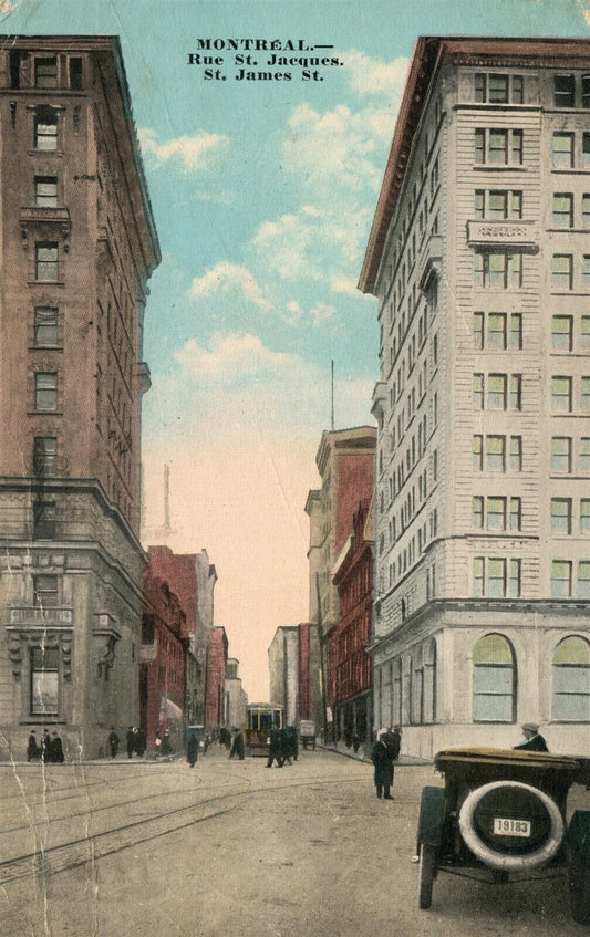 MONTREAL CANADA ST. JAMES STREET RUE ST. JACQUES 1919 ANTIQUE POSTCARD