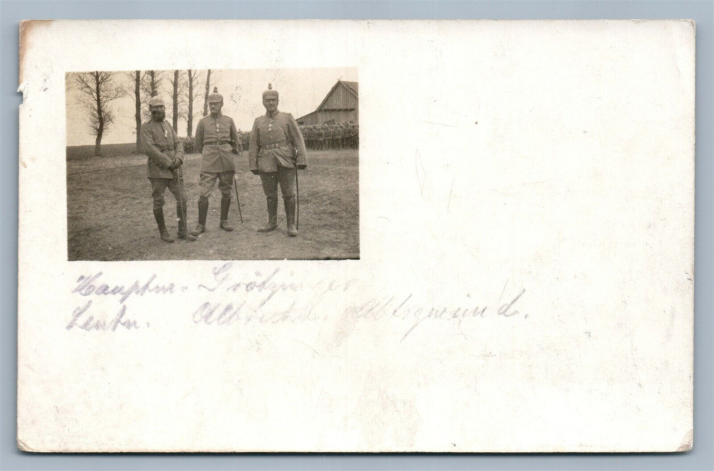 WWI GERMAN OFFICERS w/ SWORDS & PICKELHAUBE ANTIQUE REAL PHOTO POSTCARD RPPC