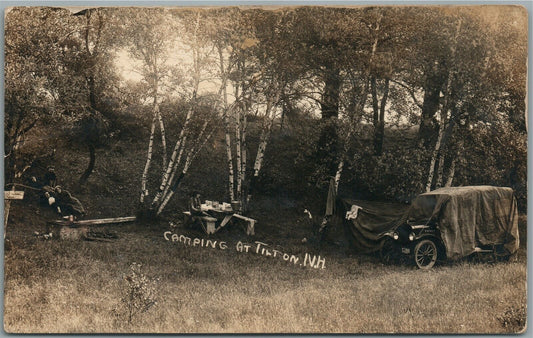 TILTIN NH CAMPING OLD AUTOMOBILE ANTIQUE REAL PHOTO POSTCARD RPPC