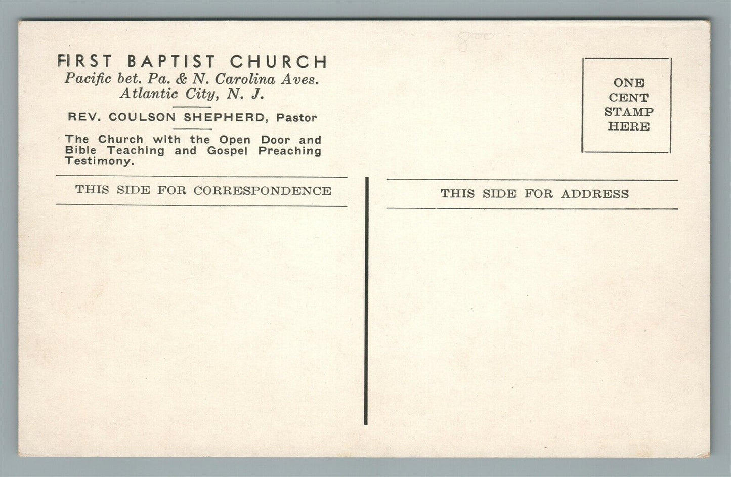 ATLANTIC CITY NJ FIRST BAPTIST CHURCH ANTIQUE POSTCARD