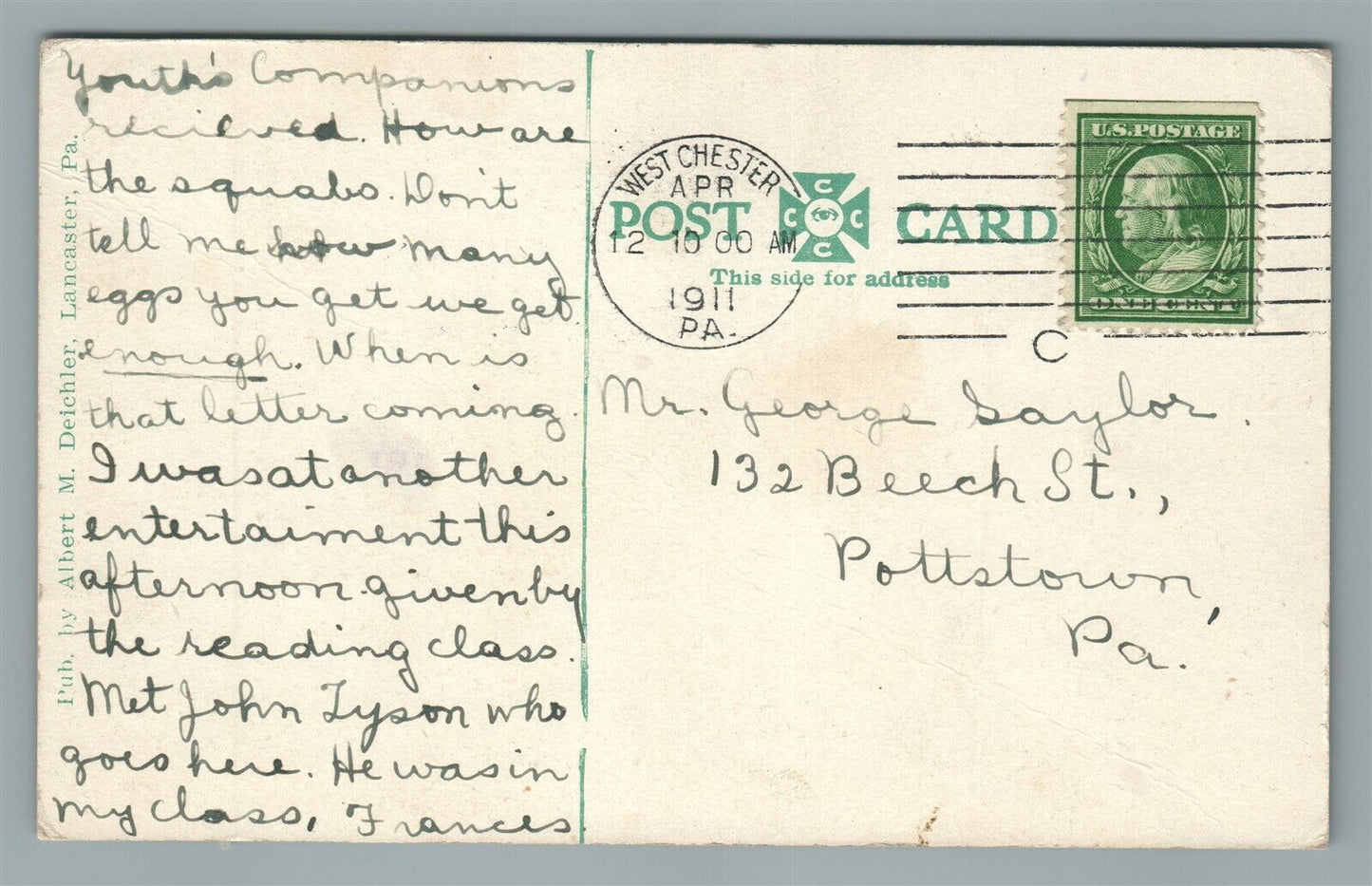 WEST CHESTER PA GYMNASIUM BUILDING NORMAL SCHOOL ANTIQUE POSTCARD