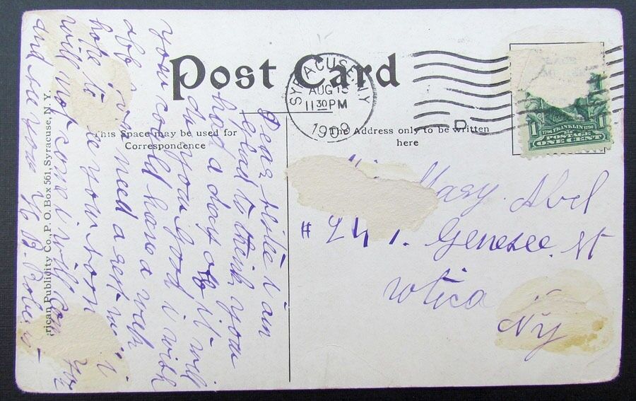 1909 VINTAGE POSTCARD EAST GENESEE ST. SYRACUSE NY trolley railway railroad