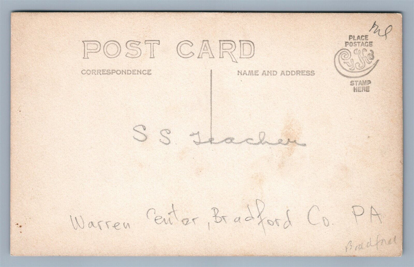 WARREN CENTER BRADFORD COUNTY PA ME CHURCH ANTIQUE REAL PHOTO POSTCARD RPPC