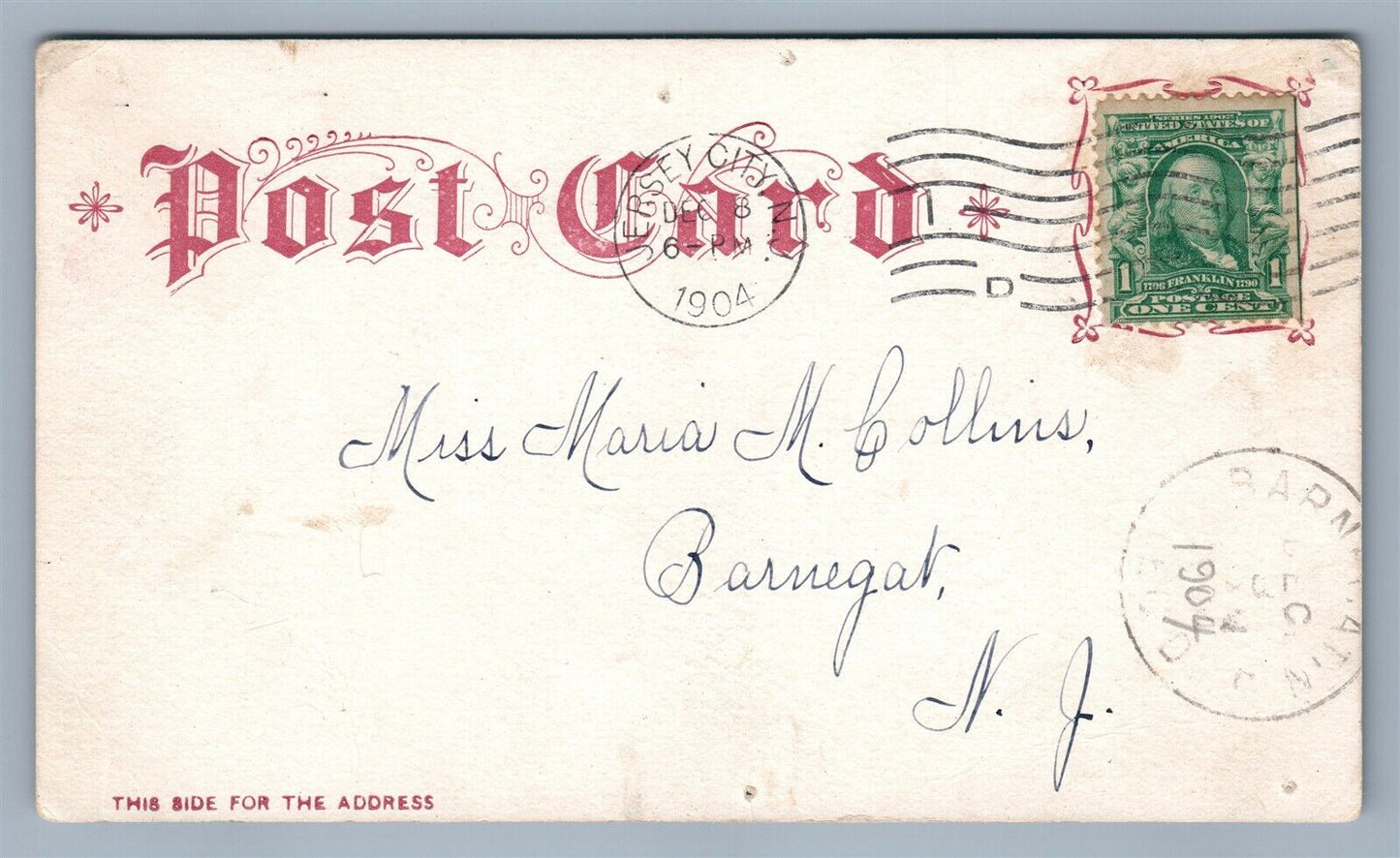 JERSEY CITY NJ POST OFFICE ANTIQUE POSTCARD by ARTHUR LIVINGSTON