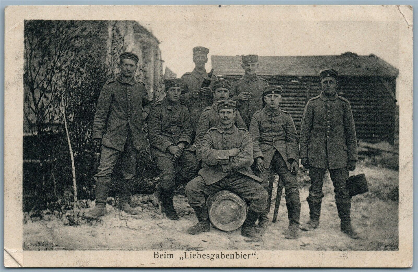 GERMAN WWI 1916 FELDPOSTKARTE ANTIQUE POSTCARD BEIM LIEBESGRABENBIER soldiers
