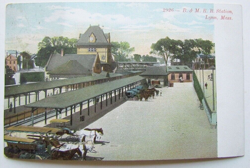 ANTIQUE UNDIVIDED POSTCARD B. & M. R.R. STATION LYNN MASS. railroad railway