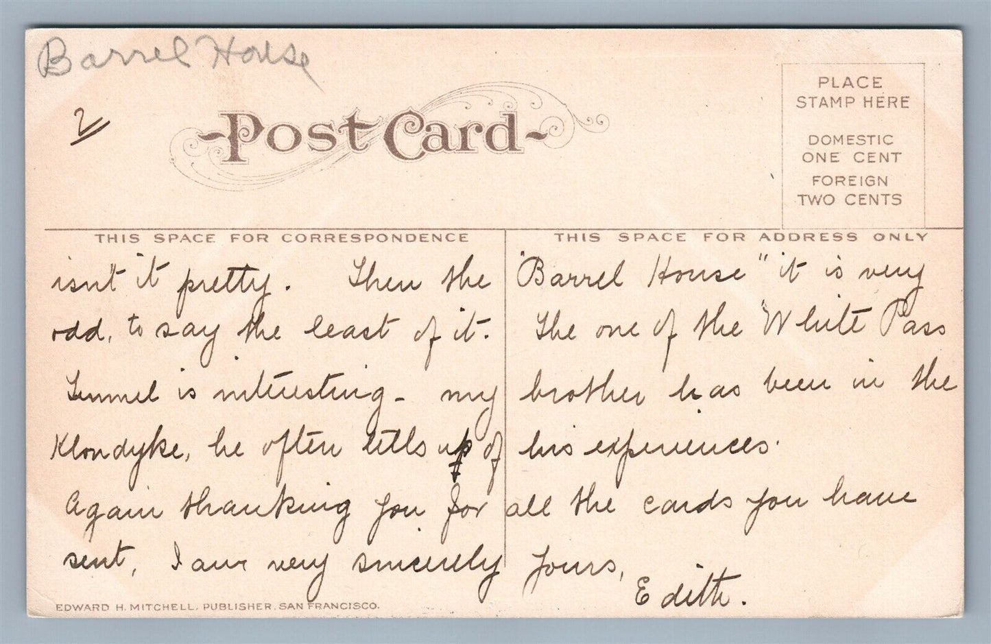 TONOPAH NV THE BARREL HOUSE ANTIQUE POSTCARD