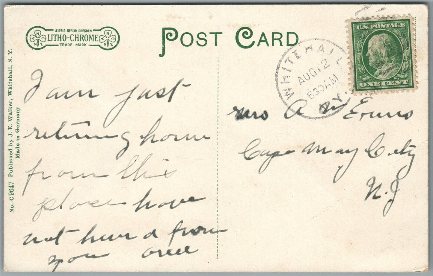 WHITEHALL NY SOUTH BAY FROM DEATH ROCK ANTIQUE POSTCARD