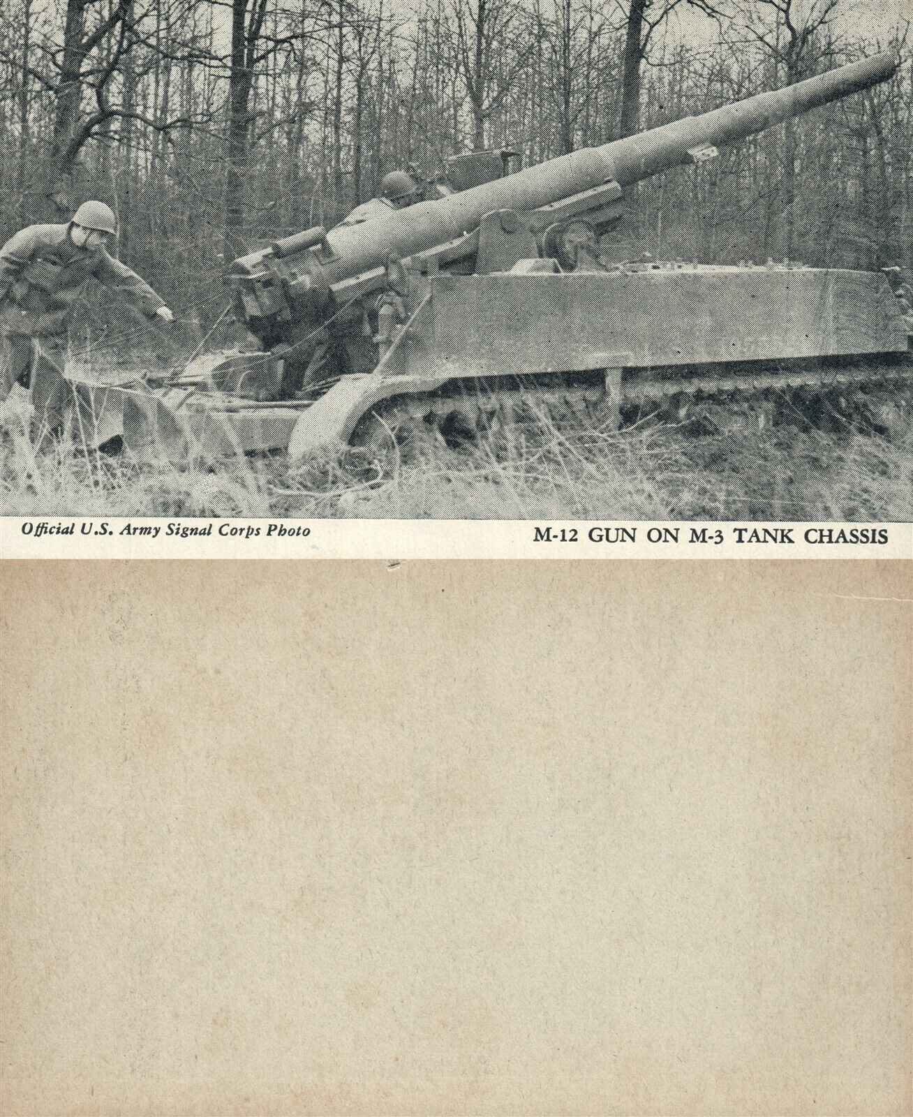 M-12 GUN ON M-3 TANK CHASSIS VINTAGE U.S. ARMY POSTCARD