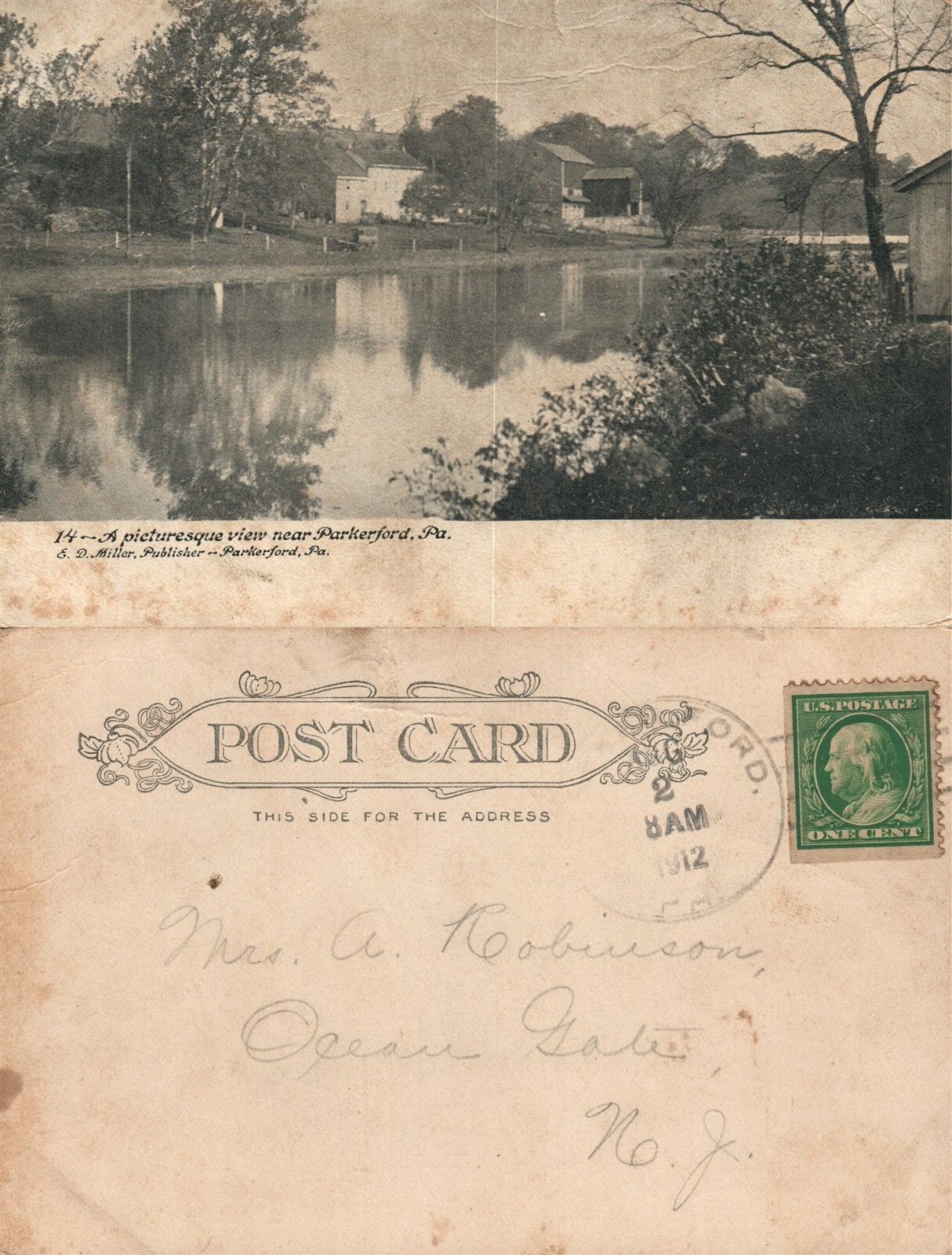 PARKERFORD PA UNDIVIDED ANTIQUE POSTCARD