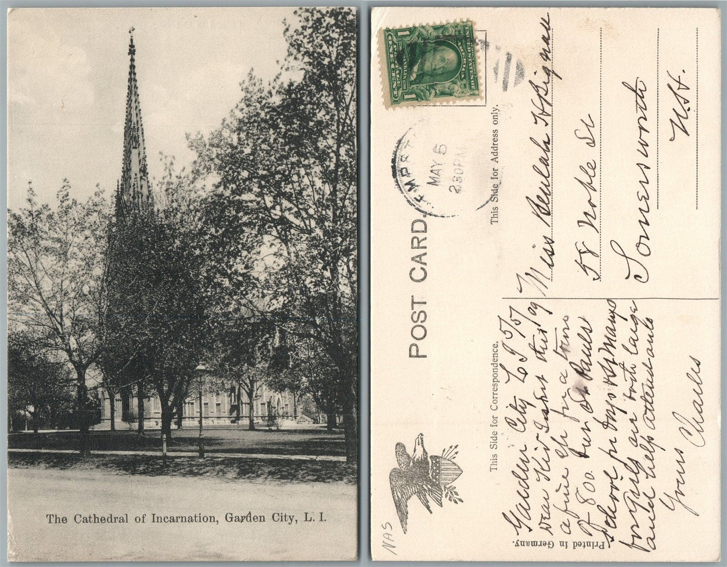 LONG ISLAND GARDEN CITY N.Y. CATHEDRAL OF INCARNATION ANTIQUE POSTCARD