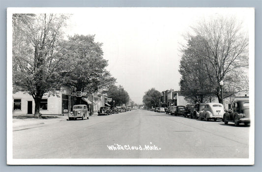 WHITE CLOUD MI COCA COLA SIGN CHEVROLET DEALER VINTAGE REAL PHOTO POSTCARD RPPC