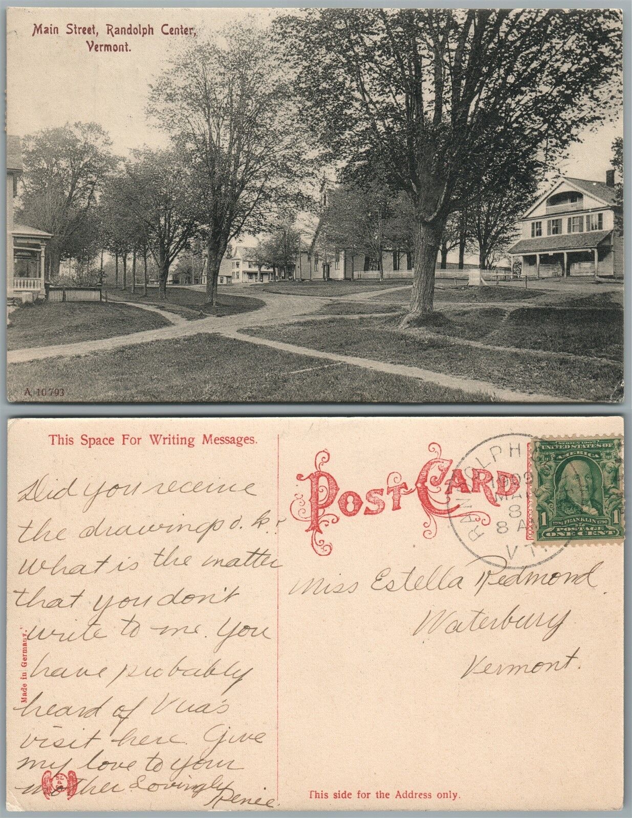 RANDOLPH CENTER VT MAIN STREET ANTIQUE POSTCARD