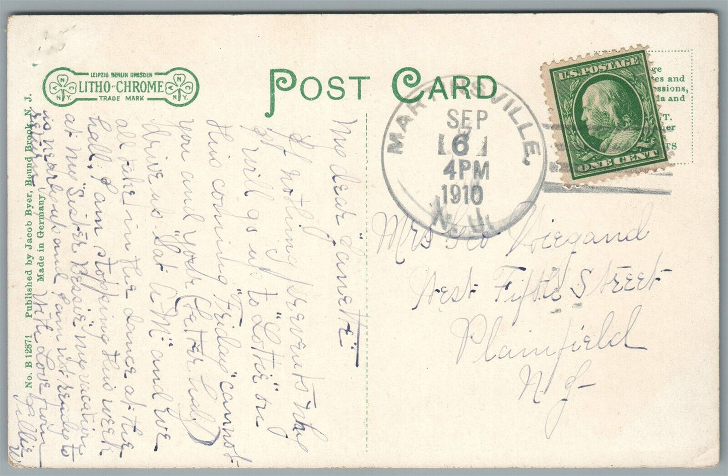 BOUND BROOK NJ HILLS OF MARTINSVILLE ANTIQUE POSTCARD