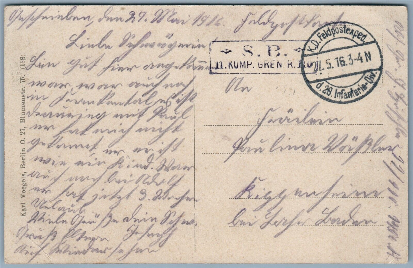 GERMAN WWI 1916 FELDPOSTKARTE ANTIQUE POSTCARD BEIM LIEBESGRABENBIER soldiers