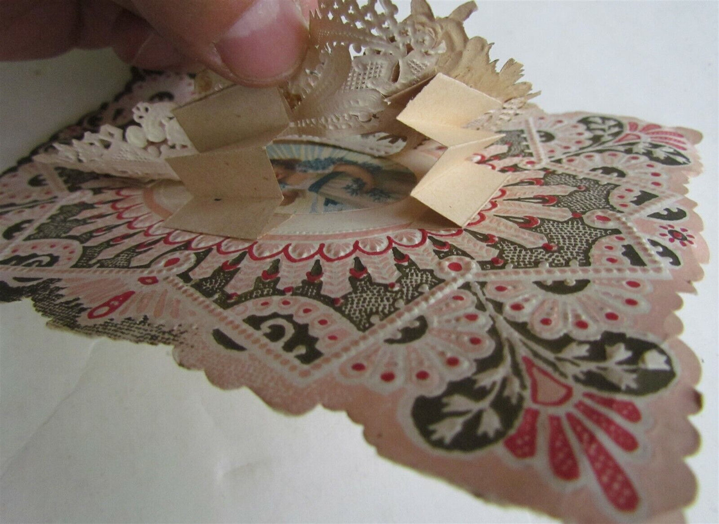 VALENTINE POP UP antique LACE CARD RARE