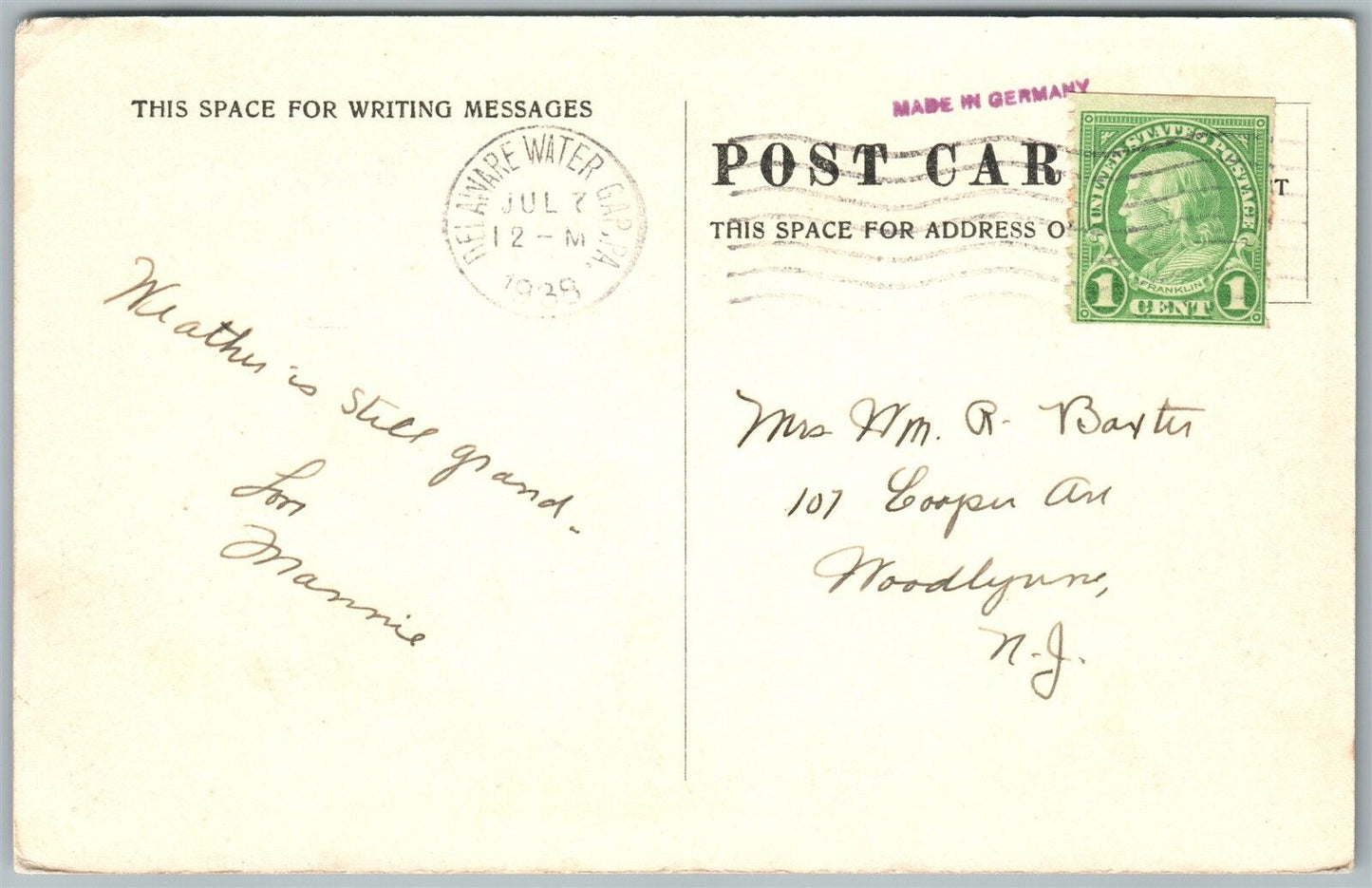 DELAWARE WATER GAP PA SHUFFLEBOARD AT KARAMAC 1938 VINTAGE POSTCARD