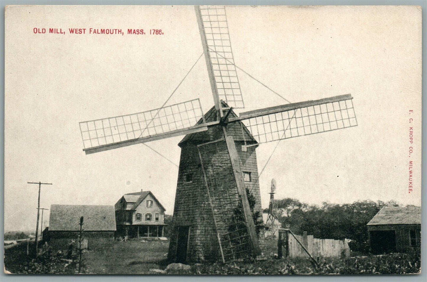 WEST FALMOUTH MA OLD MILL ANTIQUE POSTCARD