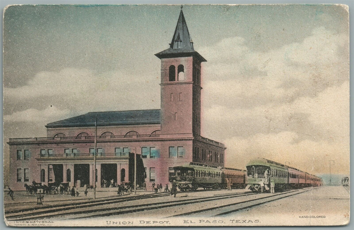 EL PASO TX RAILROAD STATION RAILWAY TRAIN DEPOT ANTIQUE POSTCARD