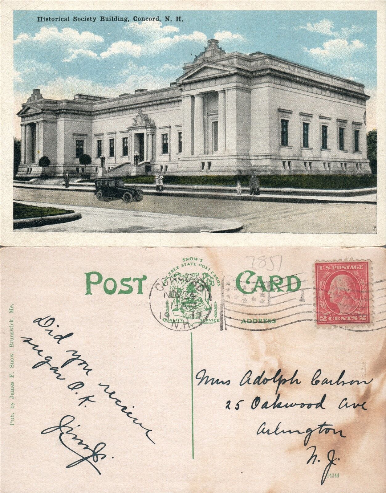 CONCORD N.H. HISTORICAL SOCIETY BUILDING 1917 ANTIQUE POSTCARD