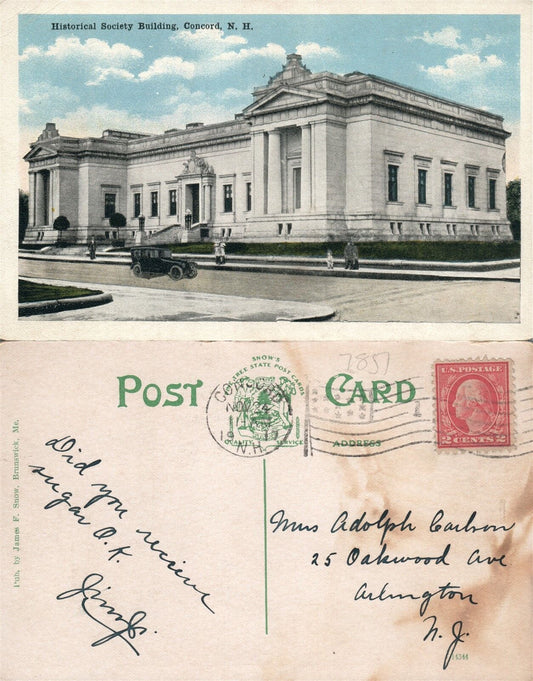 CONCORD N.H. HISTORICAL SOCIETY BUILDING 1917 ANTIQUE POSTCARD