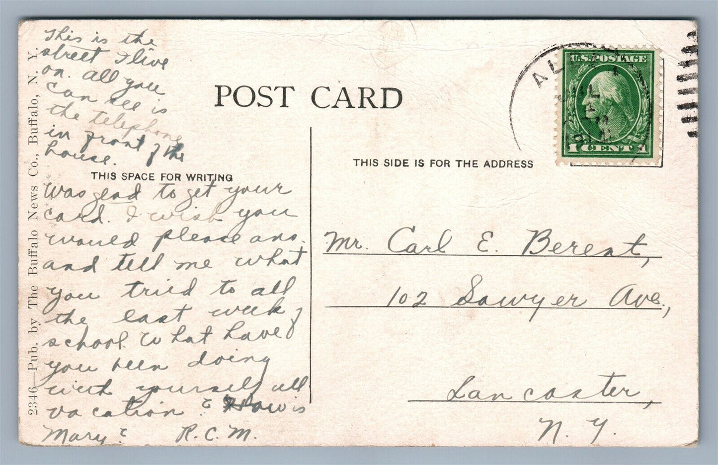 ALDEN NY EMERSON STREET ANTIQUE POSTCARD