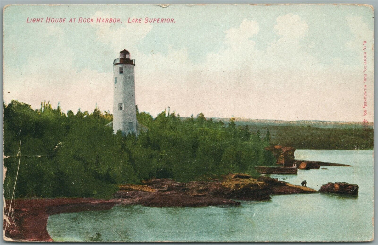ROCK HOUSE MI LAKE SUPERIOR LIGHT HOUSE ANTIQUE POSTCARD