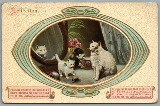 CATS & MIRROR ANTIQUE POSTCARD