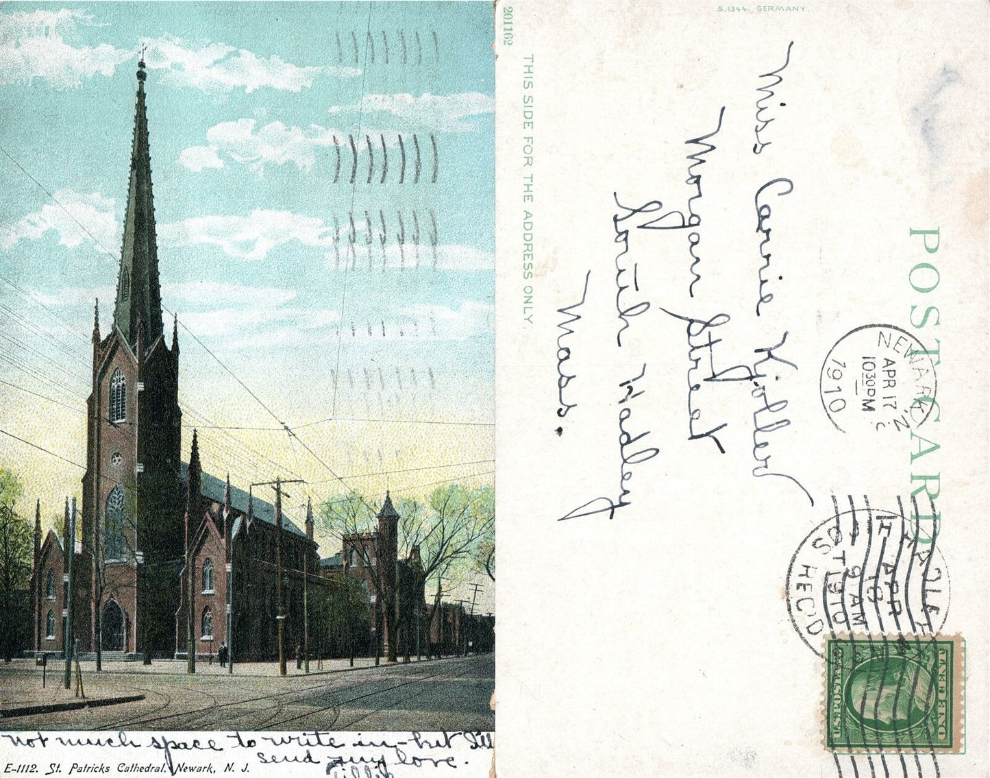 NEWARK N.J. ST.PATRICK'S CATHEDRAL UNDIVIDED ANTIQUE POSTCARD