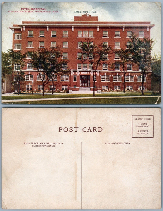 MINNEAPOLIS MN WILLOW STREET EITEL HOSPITAL ANTIQUE POSTCARD