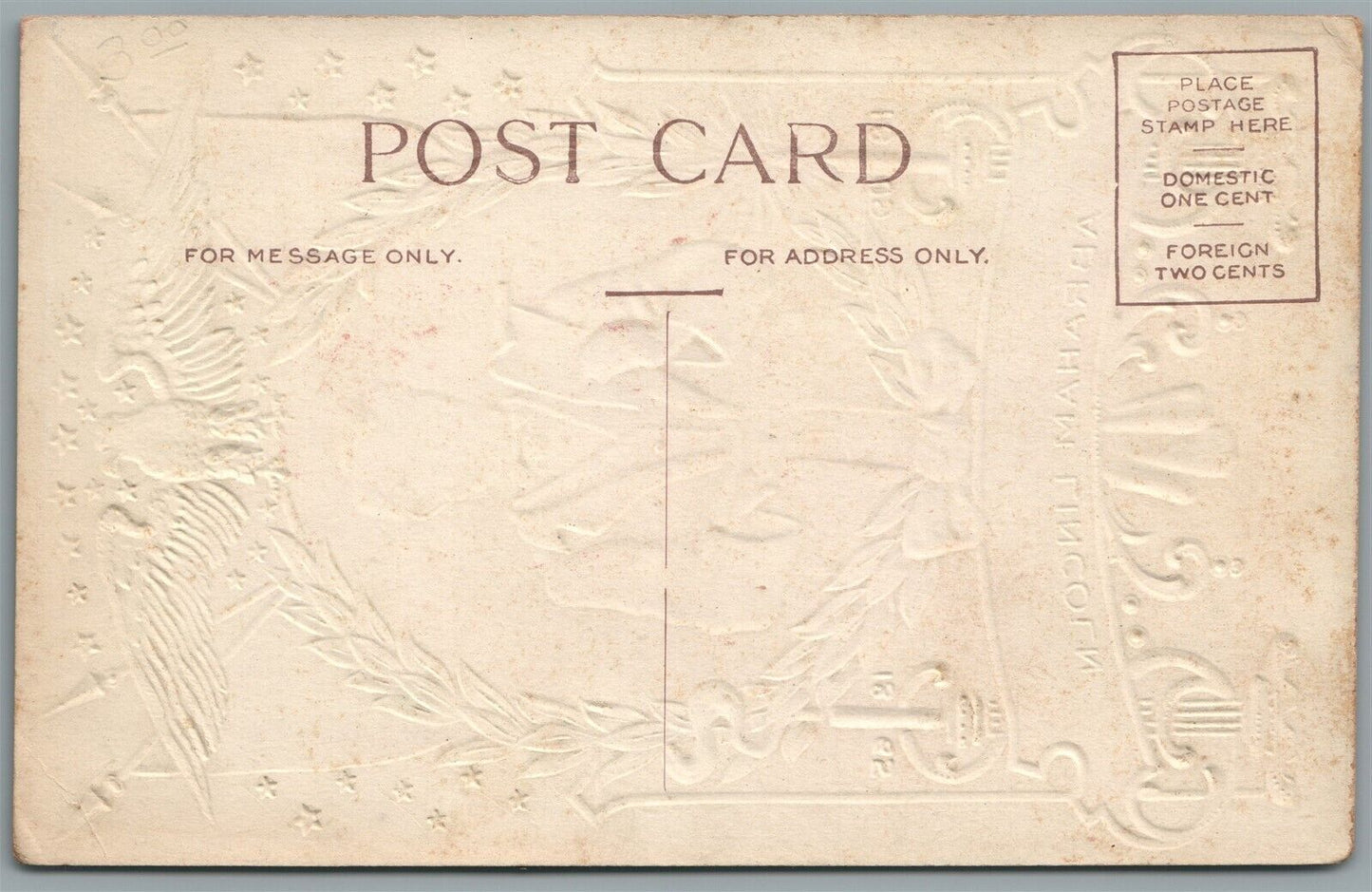 IN MEMORY of ABRAHAM LINCOLN ANTIQUE POSTCARD