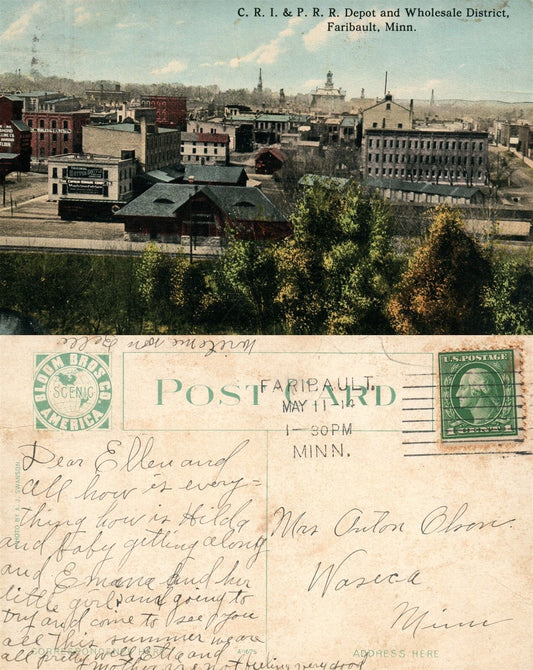 FARIBAULT MN RAILWAY STATION WHOLESALE DISTR. ANTIQUE POSTCARD RAILROAD DEPOT