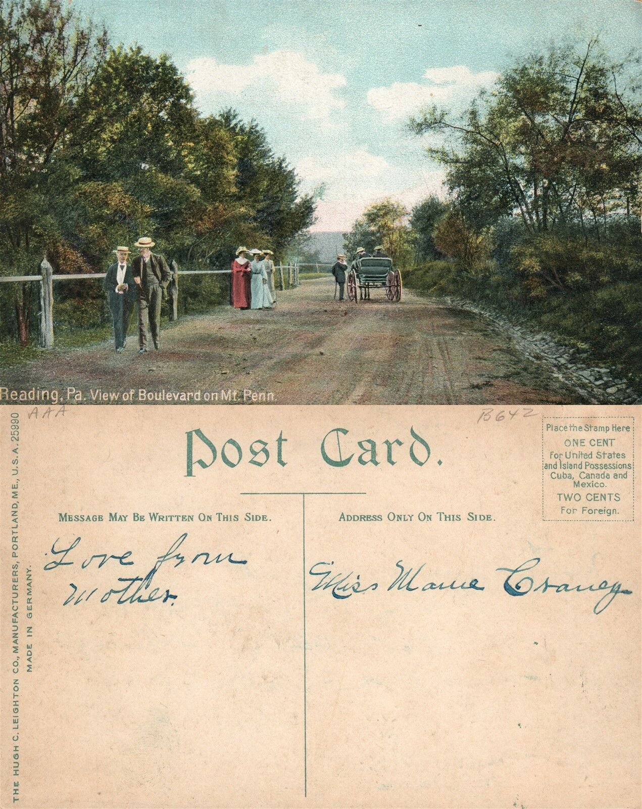 READING PA BOULEVARD ON MT.PENN ANTIQUE POSTCARD