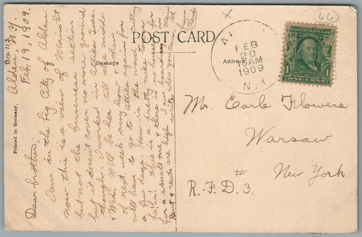 ALDEN NY MAIN STREET ANTIQUE POSTCARD