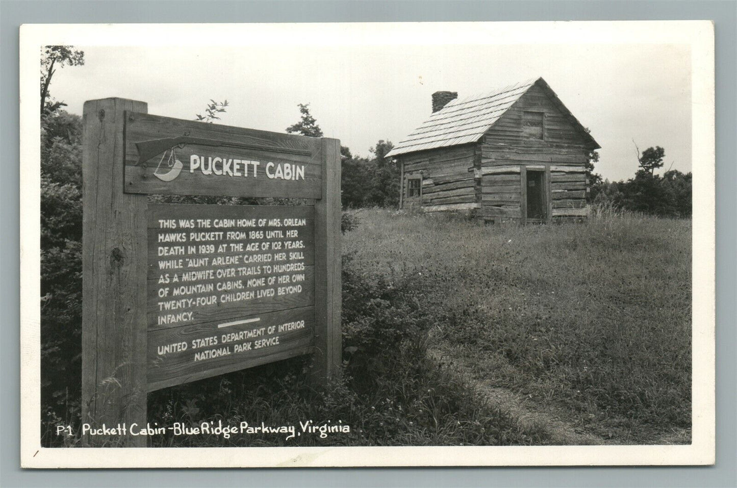 BLUE RIDGE PARKWAY VA PUCKETT CABIN VINTAGE REAL PHOTO POSTCARD RPPC
