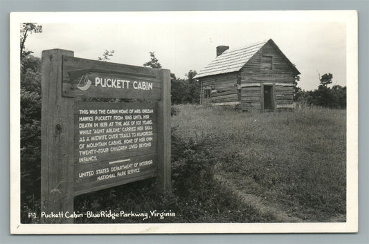 BLUE RIDGE PARKWAY VA PUCKETT CABIN VINTAGE REAL PHOTO POSTCARD RPPC
