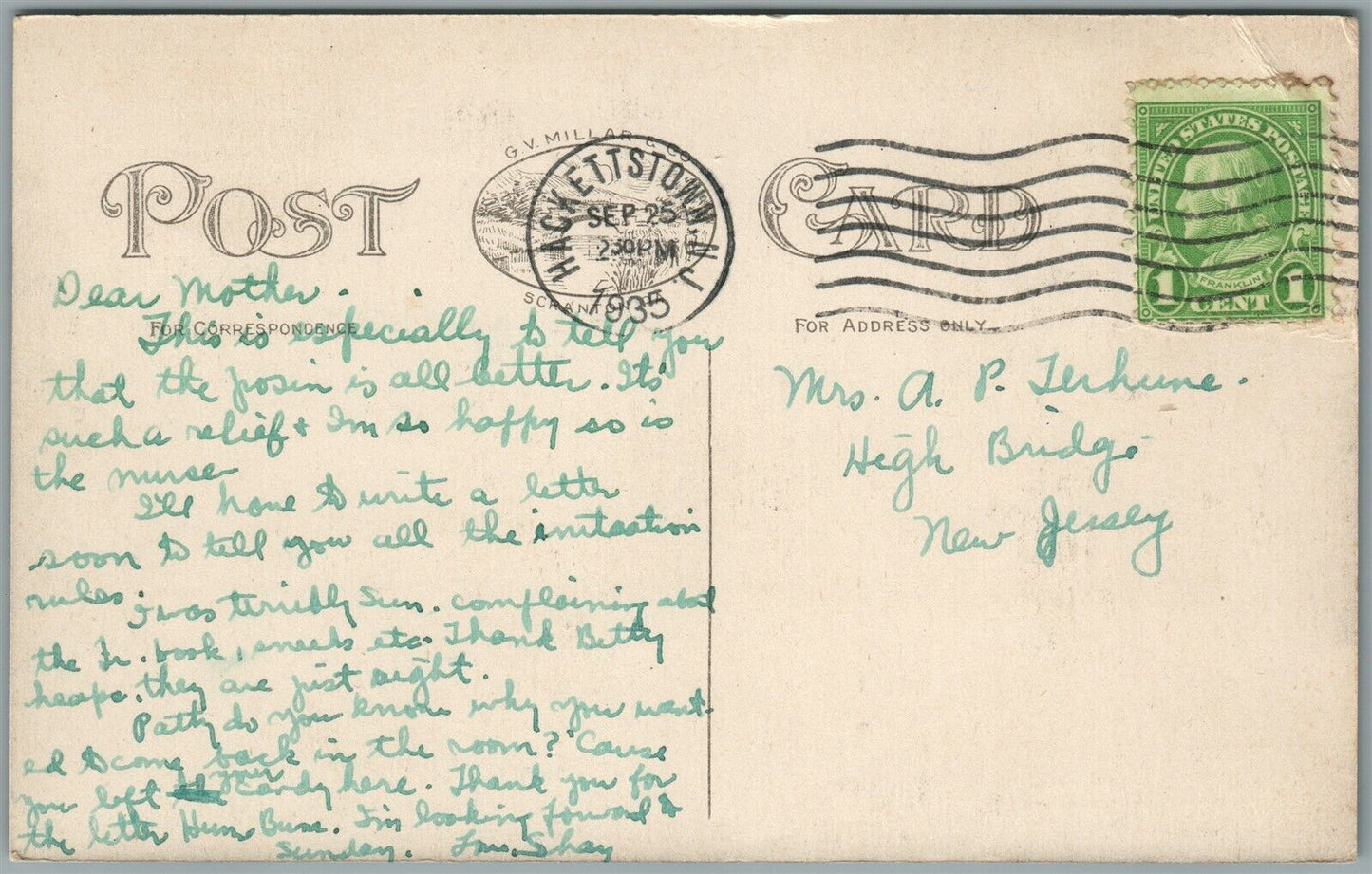 HACKETTSTOWN NJ CAMPUS INSTITUTE FOR GIRLS ANTIQUE POSTCARD