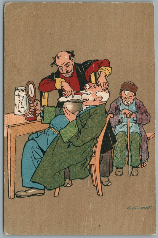 GEORGIA TIFLIS CAUCASUS THE HAIRDRESSER SIGNED ANTIQUE RUSSIAN POSTCARD