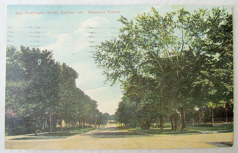 EAST WASHINGTON STREET SULLIVAN INDIANA 1908 ANTIQUE POSTCARD