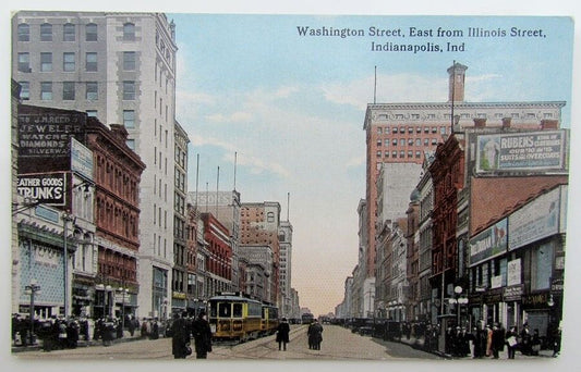 INDIANNAPOLIS IN WASHINGTON STREET FROM ILLINOIS ANTIQUE POSTCARD TROLLEY TRAIN