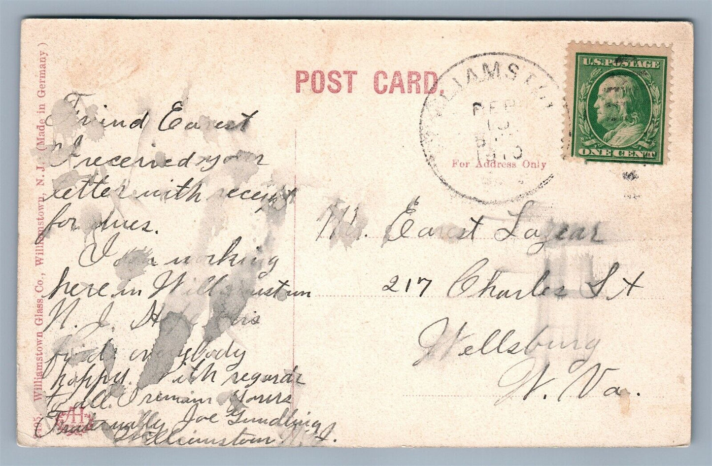 WILLIAMSTOWN NJ ME CHURCH ANTIQUE POSTCARD