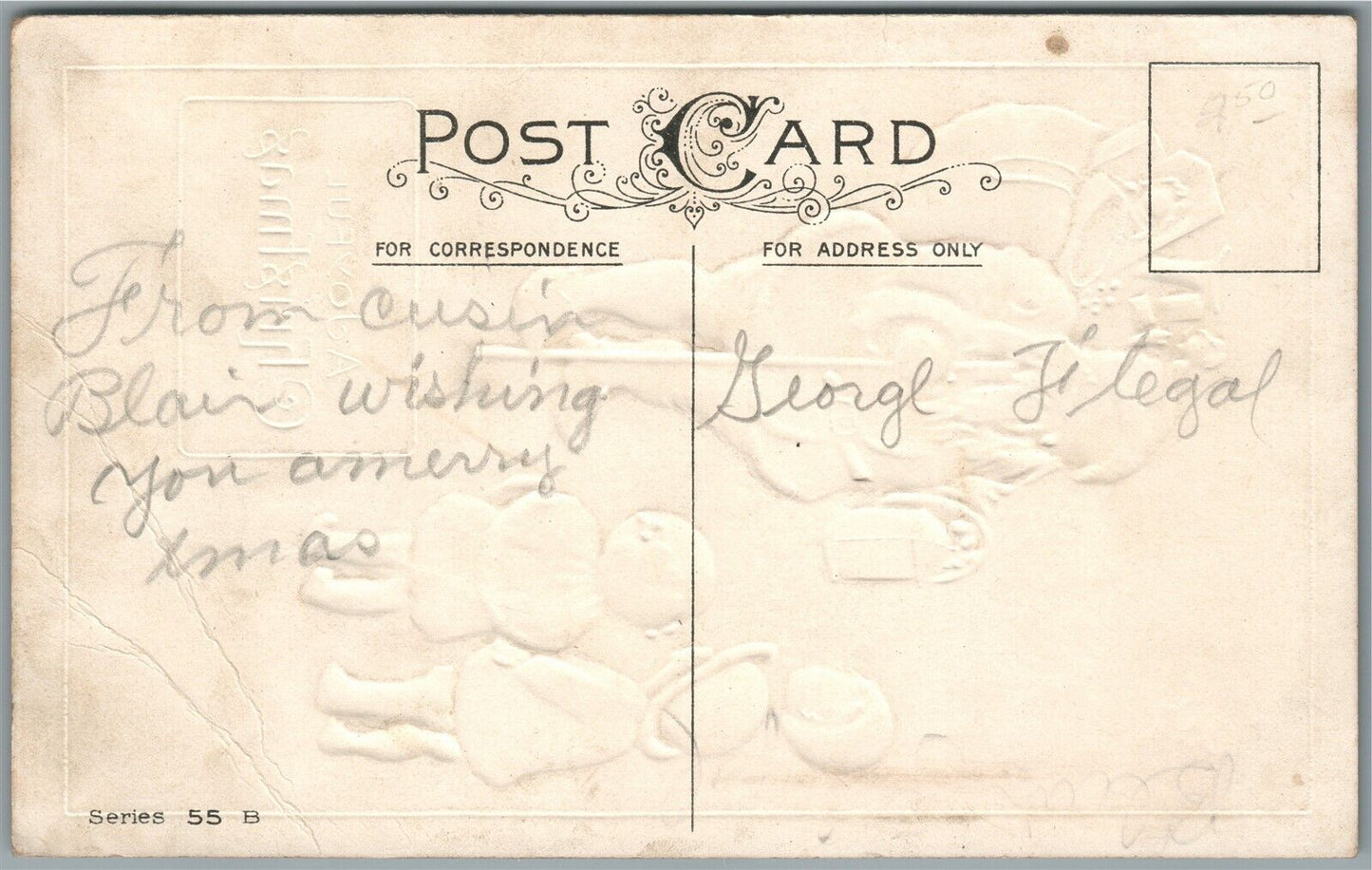 SANTA JOYFULL CHRISTMAS EMBOSSED ANTIQUE POSTCARD