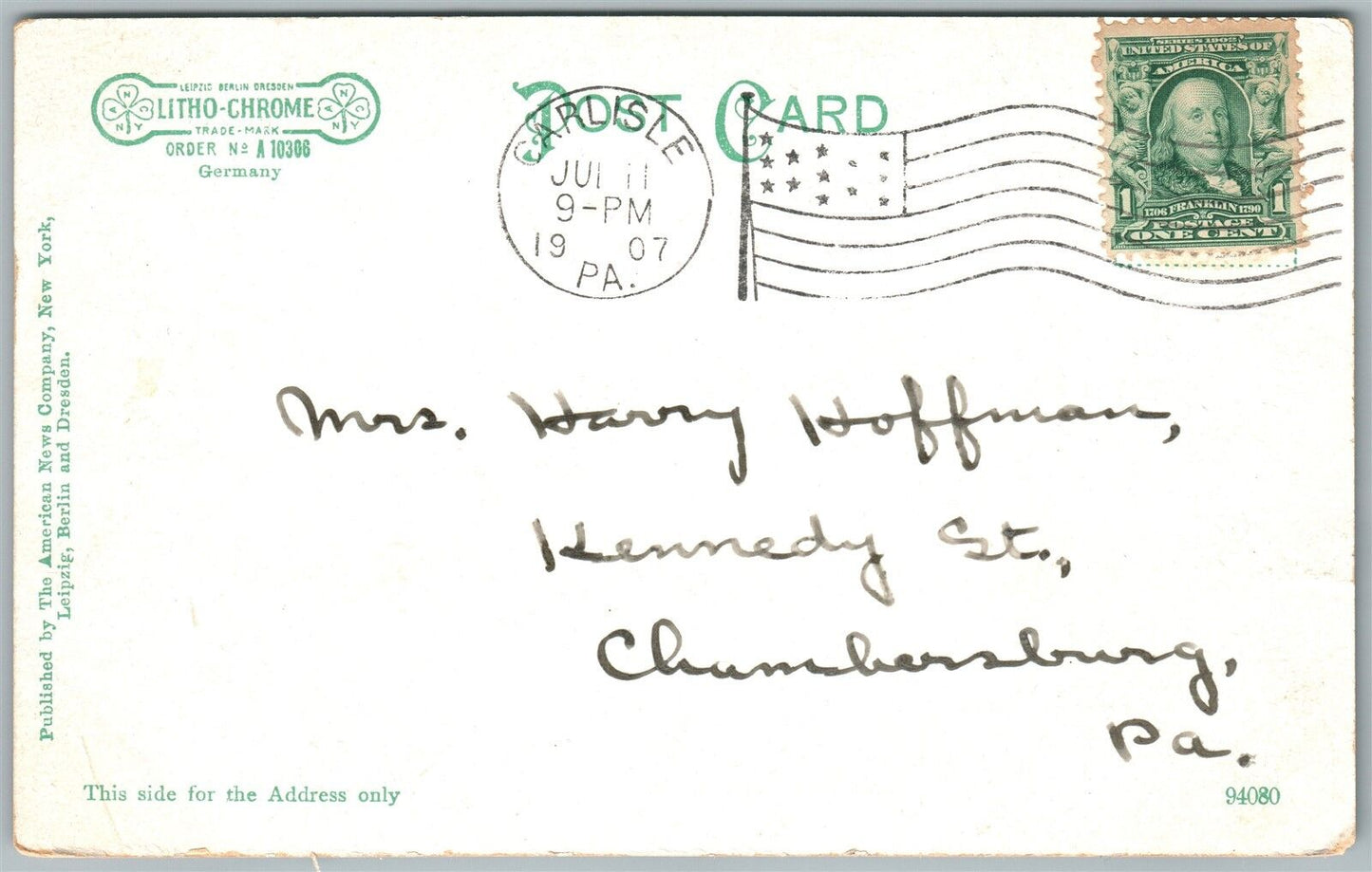 CARLISLE PA BOSLER MEMORIAL HALL UNDIVIDED 1907 ANTIQUE POSTCARD