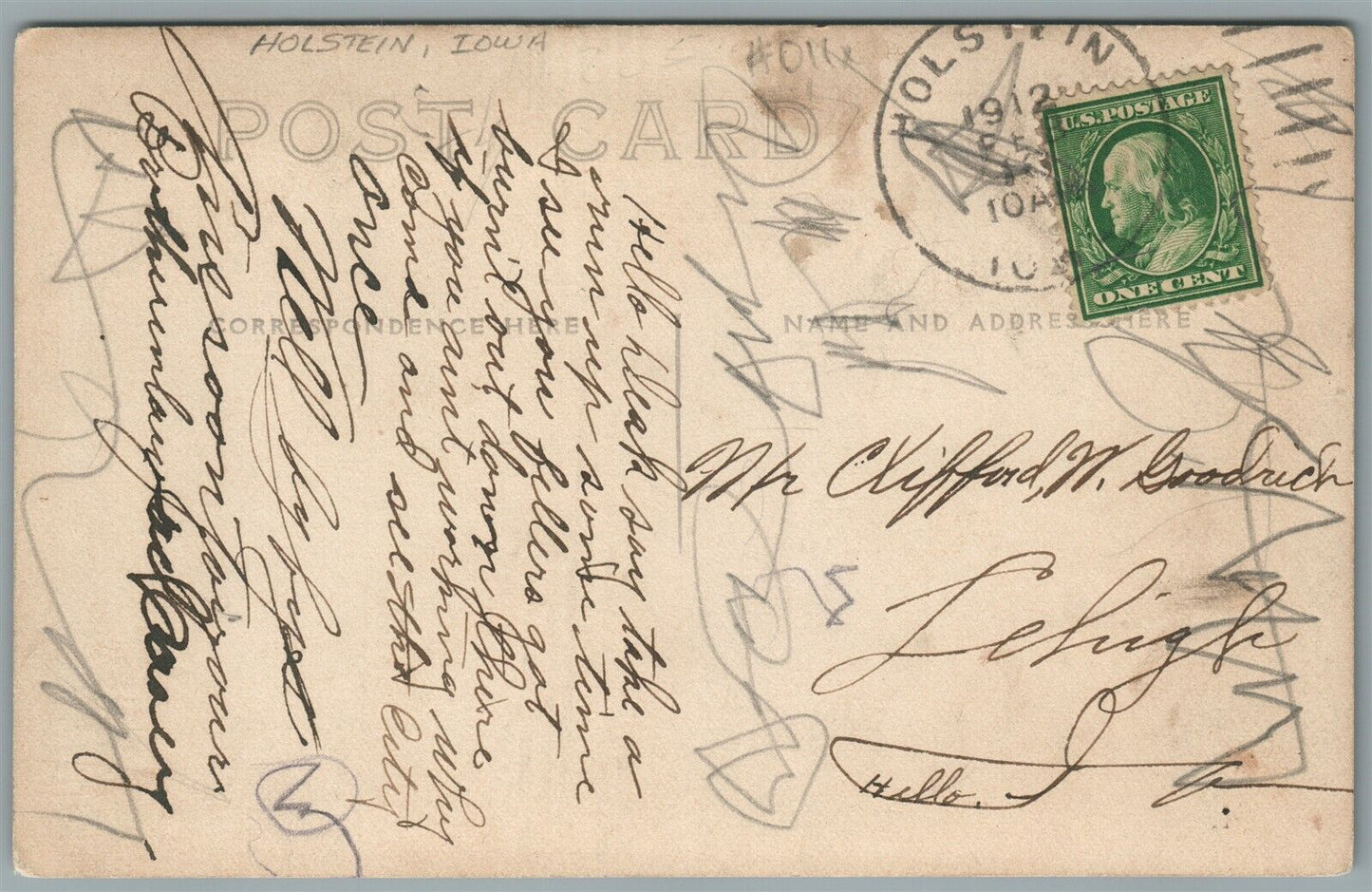 HOLSTEIN IA MAIN STREET TROLLEY ANTIQUE REAL PHOTO POSTCARD RPPC