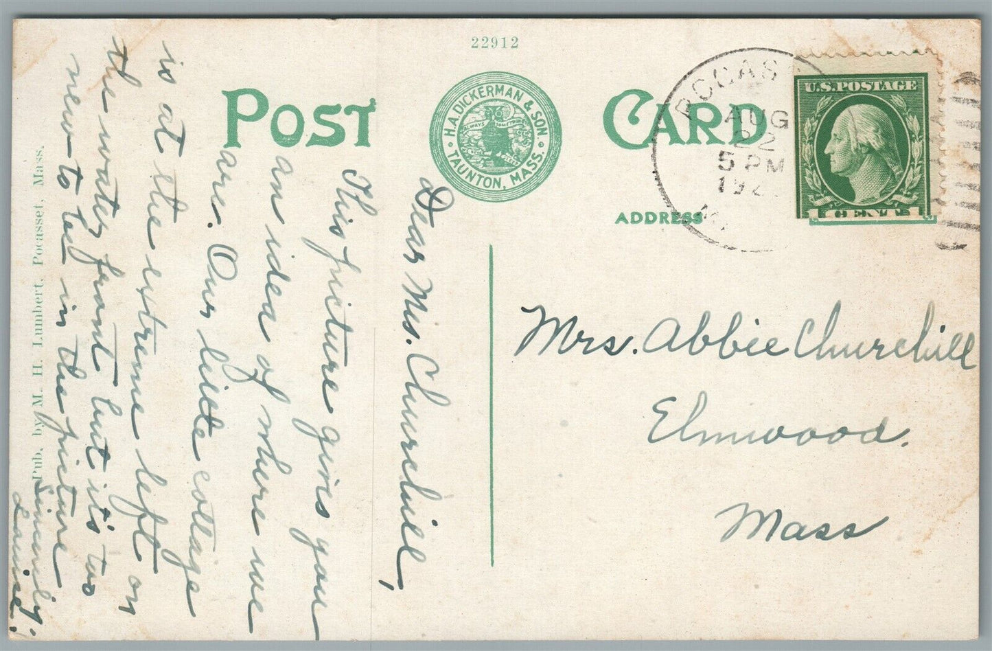 POCASSET MA SOUTH SHORE ANTIQUE POSTCARD