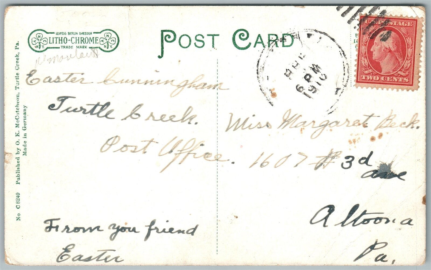 TURTLE CREEK PA CHURCH STREET ANTIQUE POSTCARD