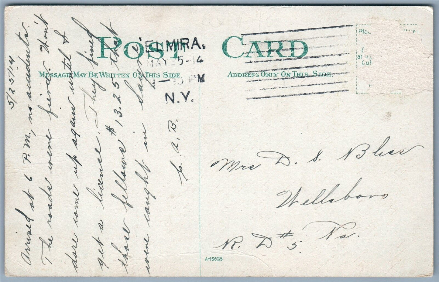 ELMIRA NY WEST WATER STREET 1914 ANTIQUE POSTCARD
