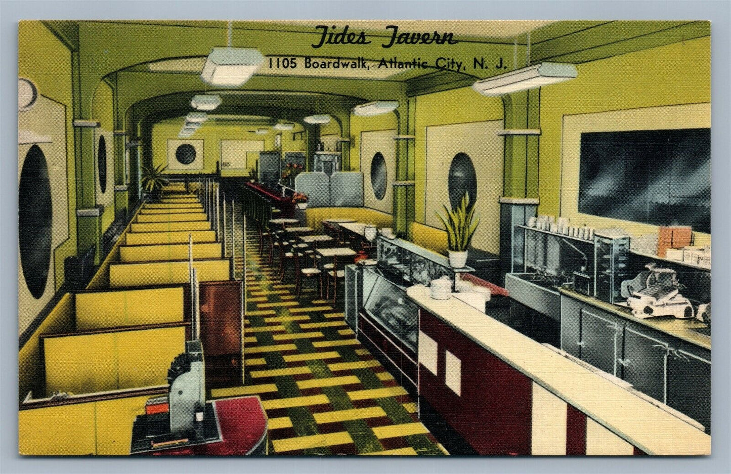 ATLANTIC CITY NJ TIDES TAVERN VINTAGE ADVERTISING POSTCARD