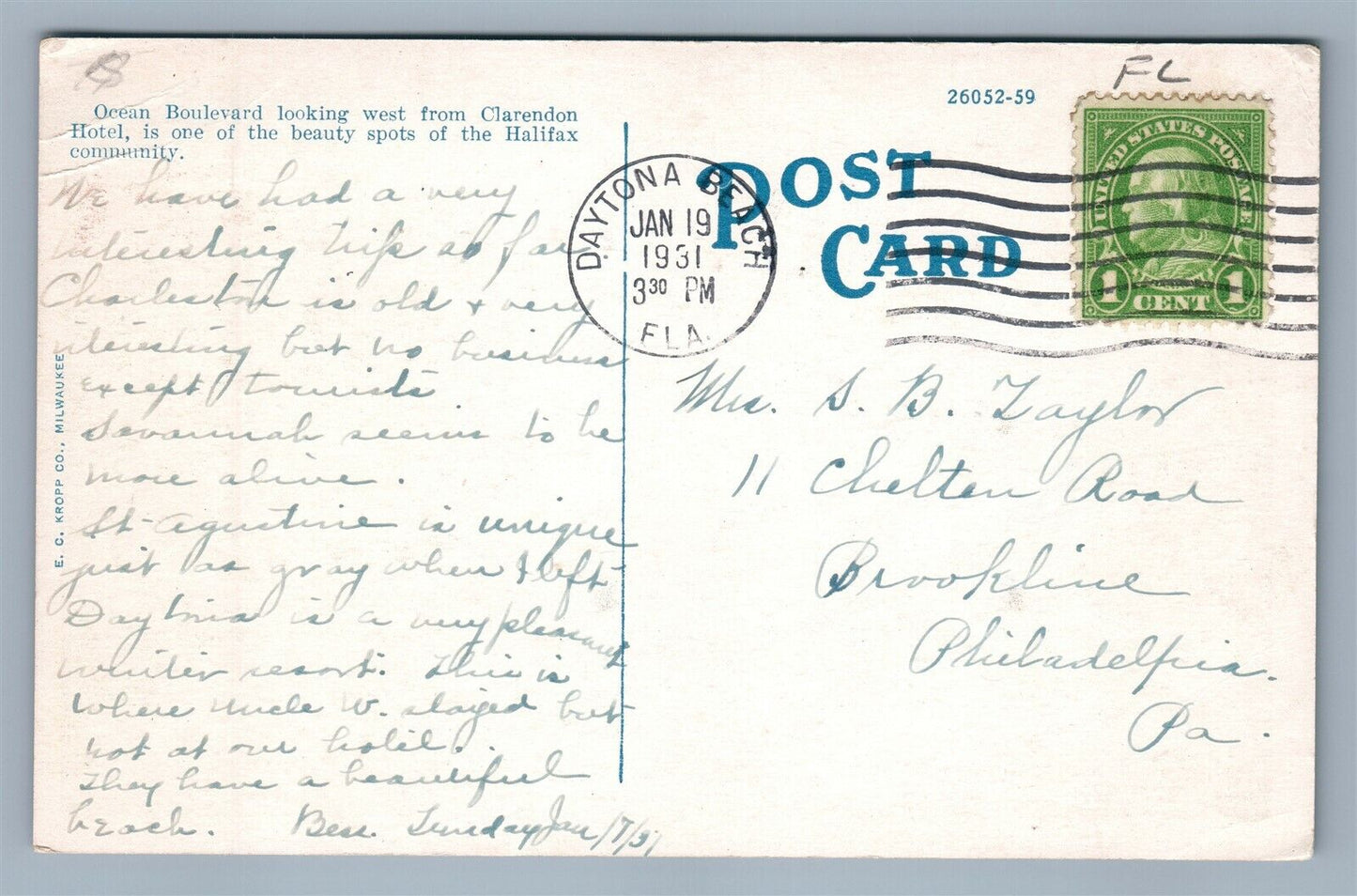 DAYTONA BEACH FL OCEAN BOULEVARD ANTIQUE POSTCARD